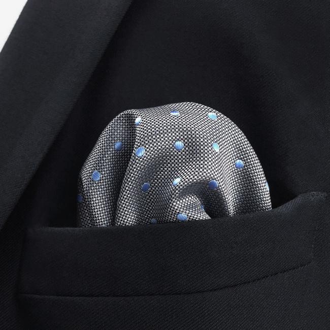 shlax & wing DH21 Grey Polka Dots Mens Pocket Square Silk Fashion Dress Handkerchief Wedding Groom Novelty Hanky Oferta especial