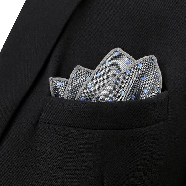 shlax & wing DH21 Grey Polka Dots Mens Pocket Square Silk Fashion Dress Handkerchief Wedding Groom Novelty Hanky Oferta especial