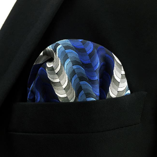 shlax & wing DH23 Blue Ripple Mens Pocket Square Silk Fashion Novelty Handkerchief Brand New Groom Hanky Envío gratis