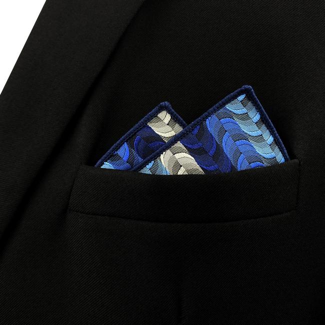 shlax & wing DH23 Blue Ripple Mens Pocket Square Silk Fashion Novelty Handkerchief Brand New Groom Hanky Envío gratis
