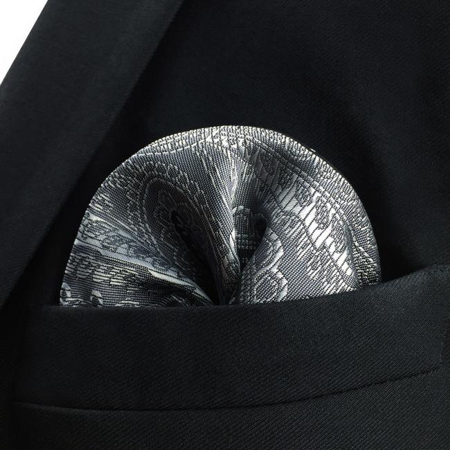shlax & wing DH30 Dark Grey Paisley Silk Mens Pocket Square Classic Dress Handkerchief Novelty Fashion Hanky ÚLTIMAS EDICIONES