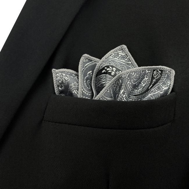 shlax & wing DH30 Dark Grey Paisley Silk Mens Pocket Square Classic Dress Handkerchief Novelty Fashion Hanky ÚLTIMAS EDICIONES