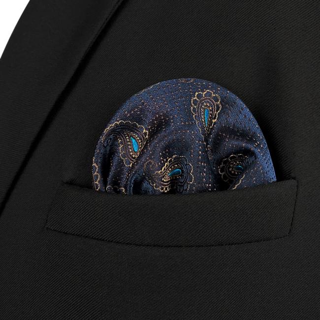 shlax & wing HH10 Navy Blue Paisley Silk Mens Pocket Square Fashion Classic Handkerchief Groom Dress Hanky Último día