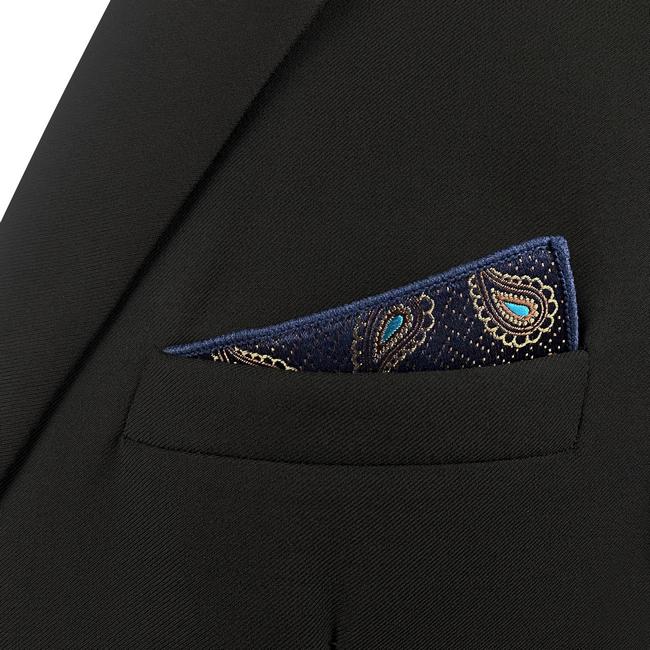 shlax & wing HH10 Navy Blue Paisley Silk Mens Pocket Square Fashion Classic Handkerchief Groom Dress Hanky Último día