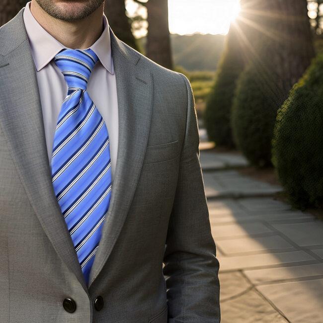 shlax & wing A89 Light Blue Striped Mens Ties Pocket Square Set Gift Fashion Skinny Necktie Party Novelty Business Extra Long Size Liquidación