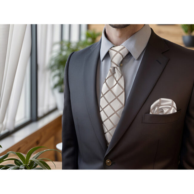 shlax & wing A95 Khaki Checkes Mens Necktie Pocket Square Set Fashion Classic Brand New En oferta