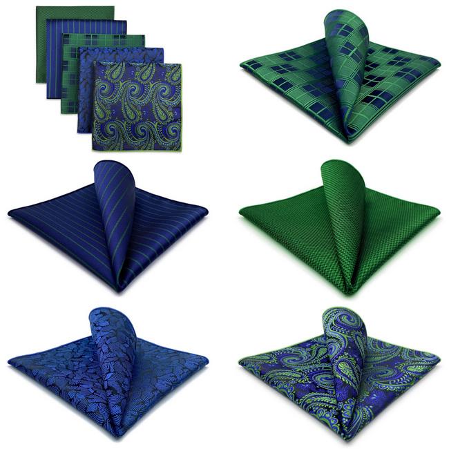 shlax & wing 5 Pieces Green Blue Mens Pocket Square Fashion Gift Classic Handkerchiefs Set 2-100 Ofertas de temporada