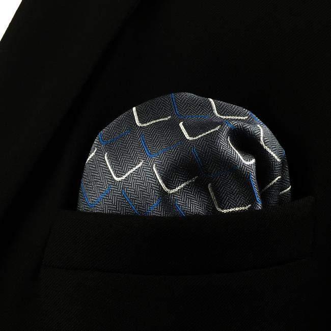 shlax & wing EH17 Dark Grey Geometric Silk Mens Pocket Square Dress Classic Hanky Groom Fashion Outlet