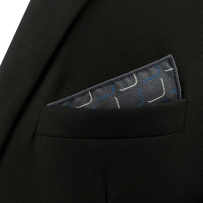 shlax & wing EH17 Dark Grey Geometric Silk Mens Pocket Square Dress Classic Hanky Groom Fashion Outlet