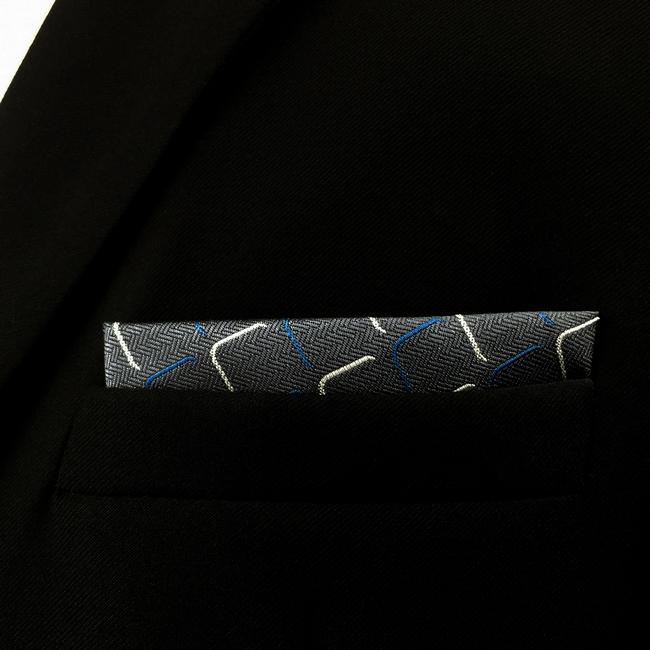 shlax & wing EH17 Dark Grey Geometric Silk Mens Pocket Square Dress Classic Hanky Groom Fashion Outlet