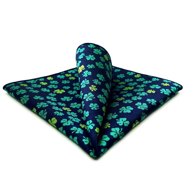 shlax & wing EH18 Blue Green Clover Silk Floral Mens Pocket Square Wedding Novelty Handkerchief Classic Fashion Hanky