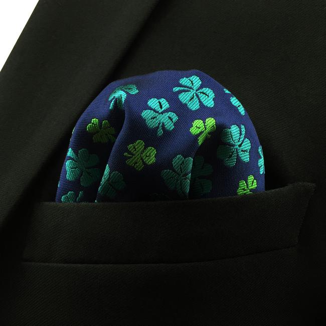 shlax & wing EH18 Blue Green Clover Silk Floral Mens Pocket Square Wedding Novelty Handkerchief Classic Fashion Hanky Outlet online
