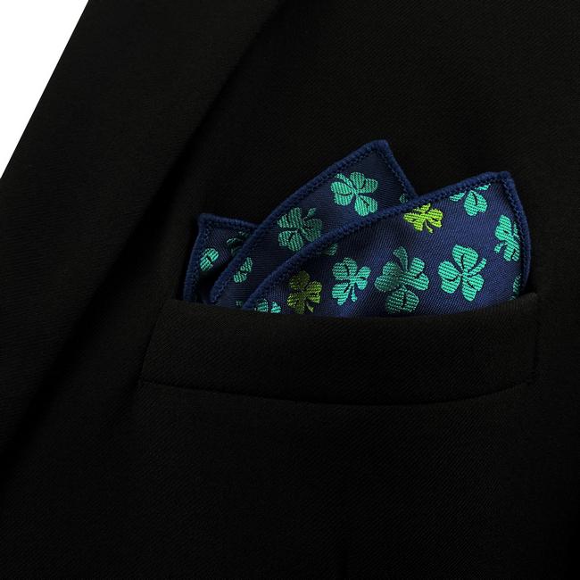 shlax & wing EH18 Blue Green Clover Silk Floral Mens Pocket Square Wedding Novelty Handkerchief Classic Fashion Hanky Outlet online