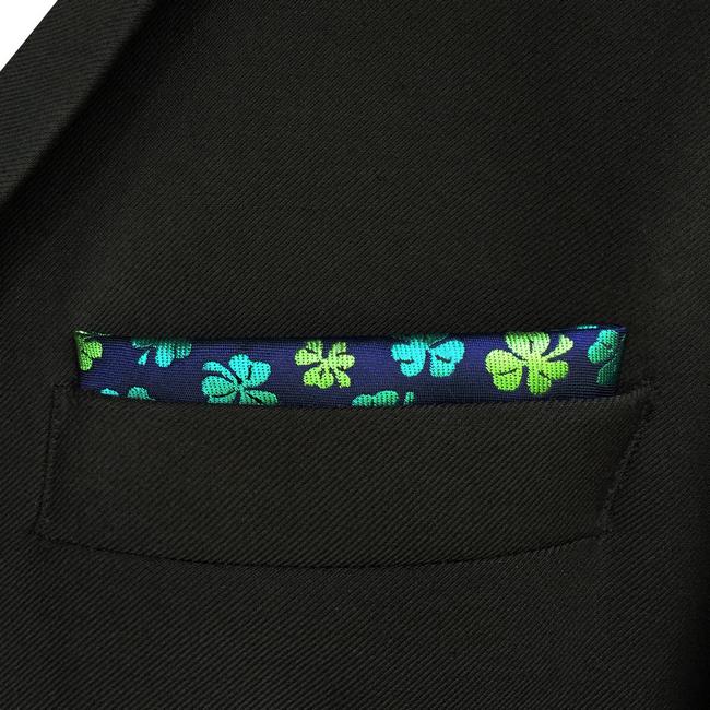 shlax & wing EH18 Blue Green Clover Silk Floral Mens Pocket Square Wedding Novelty Handkerchief Classic Fashion Hanky Outlet online