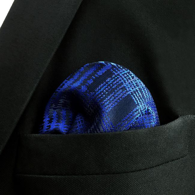 shlax & wing EH22 Dark Blue Checkes Silk Mens Pocket Square Classic Dress Handkerchief Groom Fashion Hanky En oferta