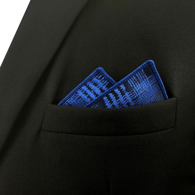 shlax & wing EH22 Dark Blue Checkes Silk Mens Pocket Square Classic Dress Handkerchief Groom Fashion Hanky En oferta