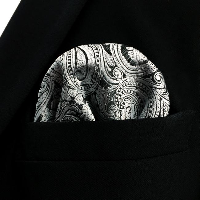 shlax & wing EH23 Silver Grey Paisley Silk Mens Pocket Square Fashion Wedding Handkerchief Classic Dress Hanky Gran oferta