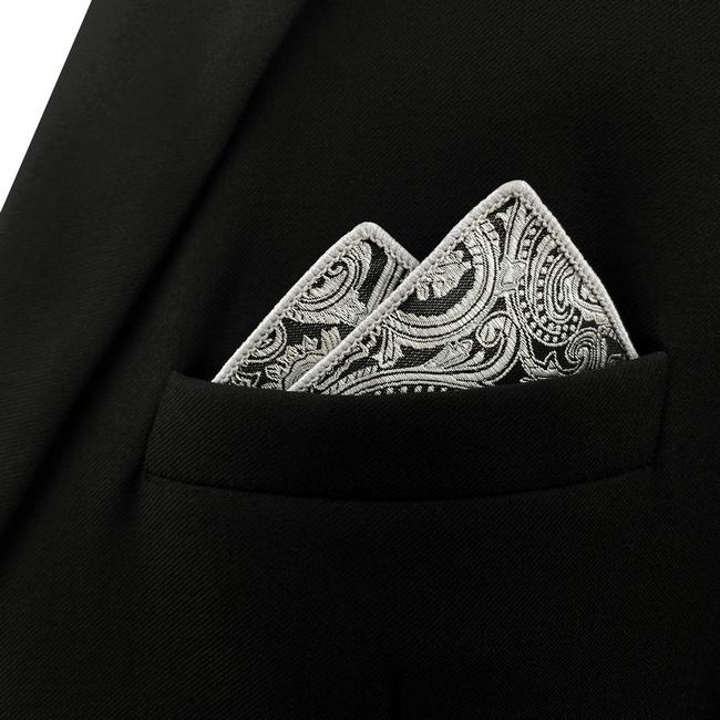 shlax & wing EH23 Silver Grey Paisley Silk Mens Pocket Square Fashion Wedding Handkerchief Classic Dress Hanky Gran oferta