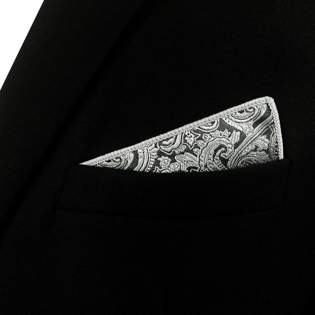 shlax & wing EH23 Silver Grey Paisley Silk Mens Pocket Square Fashion Wedding Handkerchief Classic Dress Hanky Gran oferta