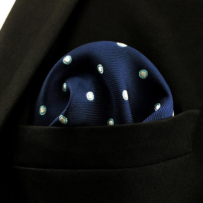 shlax & wing EH24 Navy Polka Dots Silk Mens Pocket Square Dress Classic Handkerchief Wedding Fashion Hanky Rebajas baratas