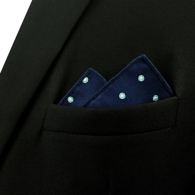 shlax & wing EH24 Navy Polka Dots Silk Mens Pocket Square Dress Classic Handkerchief Wedding Fashion Hanky Rebajas baratas