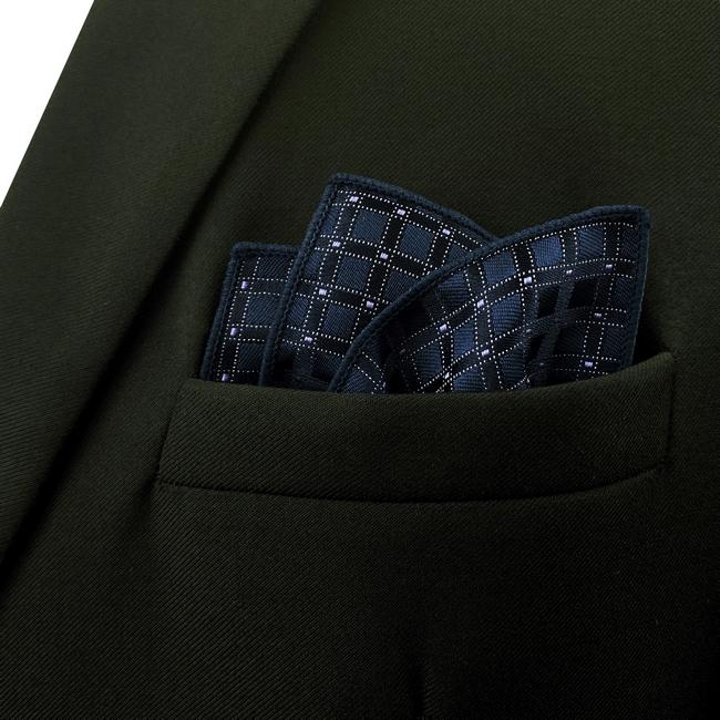 shlax & wing FH22 Navy Blue Checkes Silk Mens Pocket Square Wedding Fashion Handkerchief Novelty Dress Hanky Los más vendidos