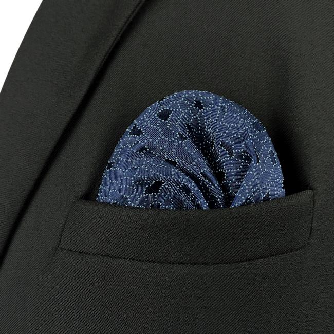 shlax & wing HH25 Navy Blue Geometric Silk Mens Pocket Square Wedding Fashion Handkerchief Novelty Dress Hanky Descuento