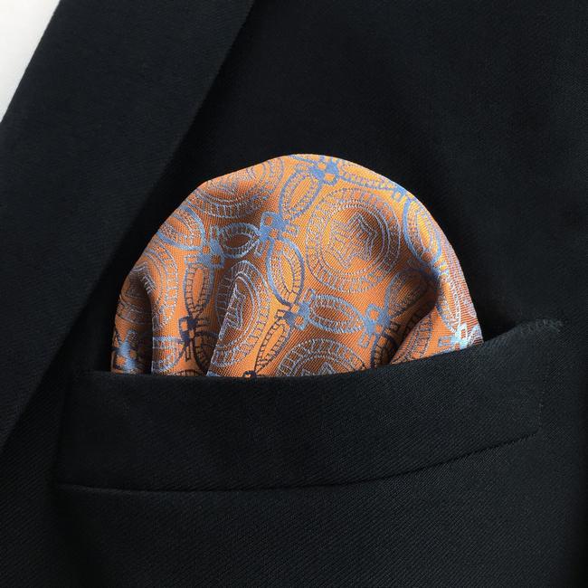 shlax & wing EH26 Orange Grey Abstract Silk Mens Pocket Square Wedding Fashion Handkerchief Dress Classic Hanky Tienda