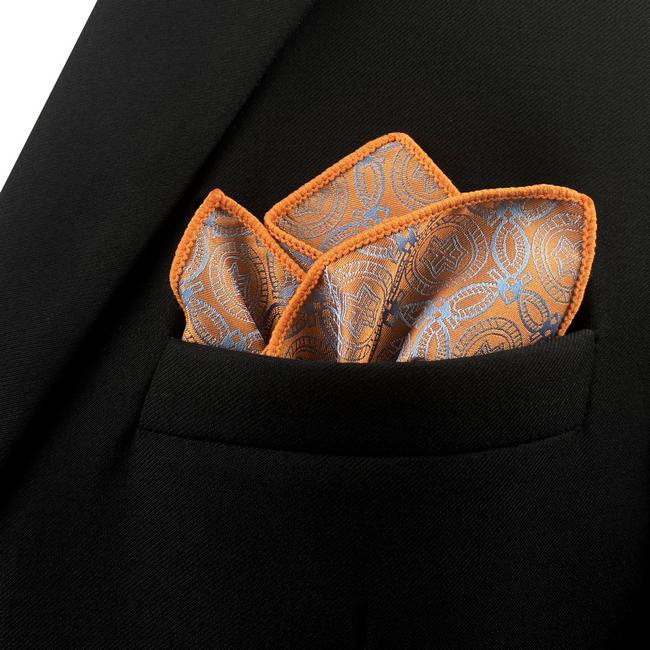 shlax & wing EH26 Orange Grey Abstract Silk Mens Pocket Square Wedding Fashion Handkerchief Dress Classic Hanky Tienda