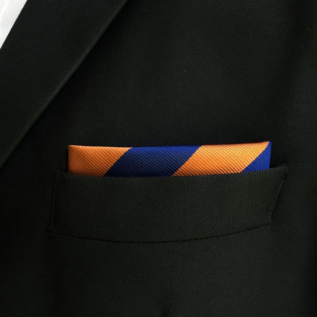 shlax & wing EH27 Navy Orange Striped Silk Mens Pocket Square Wedding Dress Handkerchief Brand New Classic Hanky Tienda