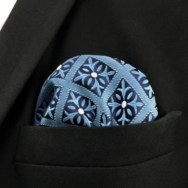 shlax & wing EH3 Blue Checkes Floral Silk Mens Pocket Square Fashion Classic Handkerchief Groom Dress Hanky Rebajas top