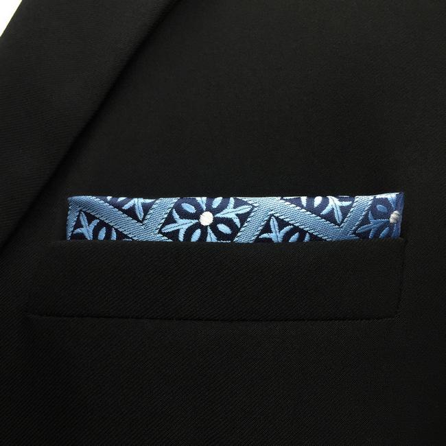 shlax & wing EH3 Blue Checkes Floral Silk Mens Pocket Square Fashion Classic Handkerchief Groom Dress Hanky Rebajas top