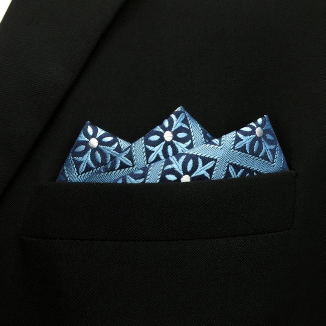 shlax & wing EH3 Blue Checkes Floral Silk Mens Pocket Square Fashion Classic Handkerchief Groom Dress Hanky Rebajas top