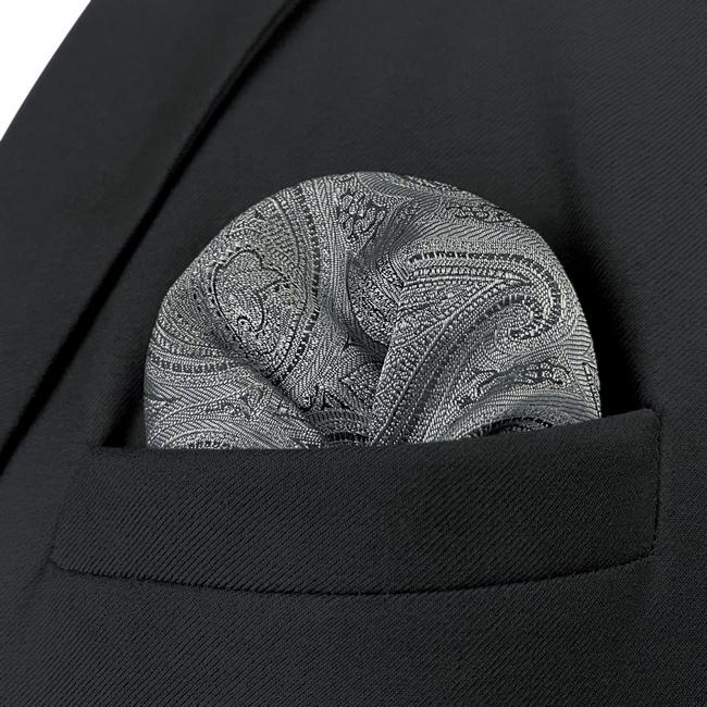 shlax & wing HH30 Grey Paisley Silk Mens Pocket Square Brand New Fashion Handkerchief Classic Accessory Hanky Envío gratis