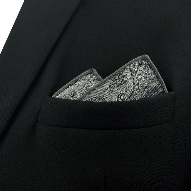shlax & wing HH30 Grey Paisley Silk Mens Pocket Square Brand New Fashion Handkerchief Classic Accessory Hanky Envío gratis