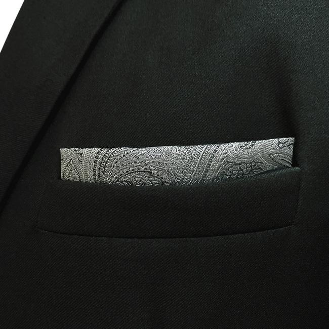 shlax & wing HH30 Grey Paisley Silk Mens Pocket Square Brand New Fashion Handkerchief Classic Accessory Hanky Envío gratis