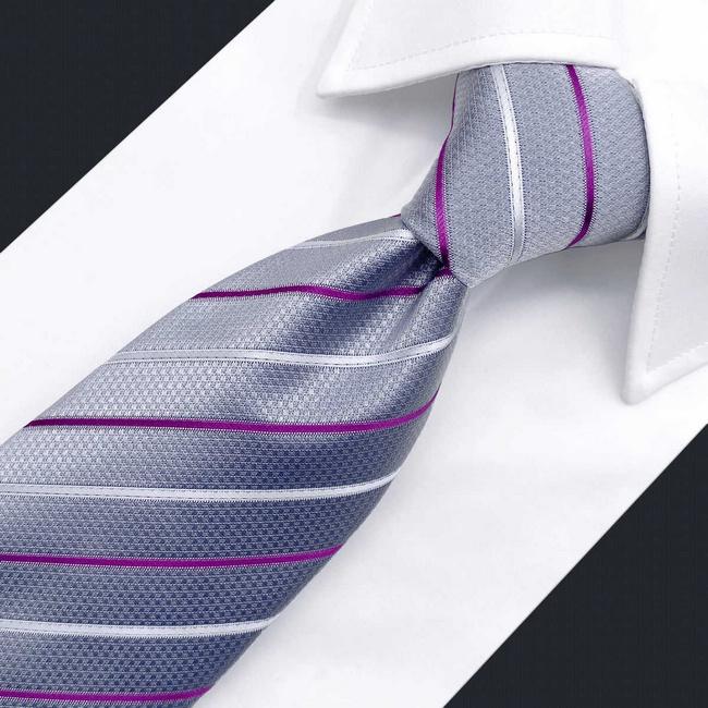 shlax & wing B37 Light Gray Striped Mens Neckties Pocket Square Set Classic Dress Party Fashion Extra Long Size Wedding Última moda
