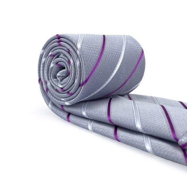 shlax & wing B37 Light Gray Striped Mens Neckties Pocket Square Set Classic Dress Party Fashion Extra Long Size Wedding Última moda