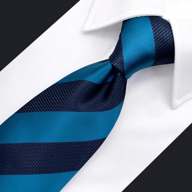 shlax & wing B39 Deep Blue Cerulean Striped Mens Ties Pocket Square Set Fashion Party 63″ Classic Skinny Necktie Gift Ofertas de temporada