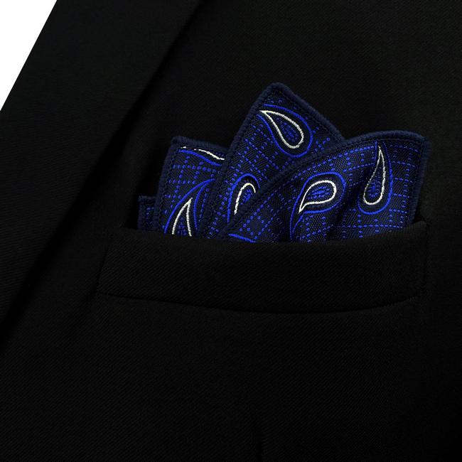 shlax & wing HH7 Blue Paisley Mens Pocket Square Silk Fashion Handkerchief Classic Dress Hanky Groom En línea