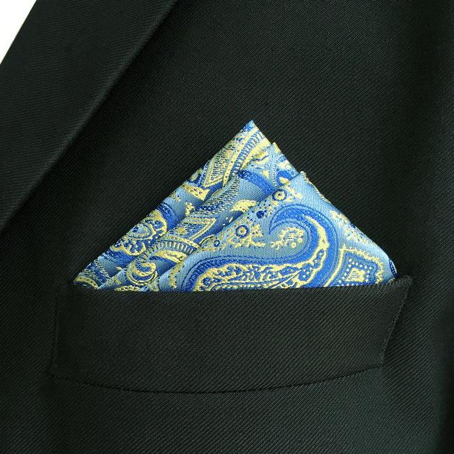 shlax & wing EH8 Azure Yellow Paisley Silk Mens Pocket Square Wedding Classic Handkerchief Classic Novelty Hanky Outlet