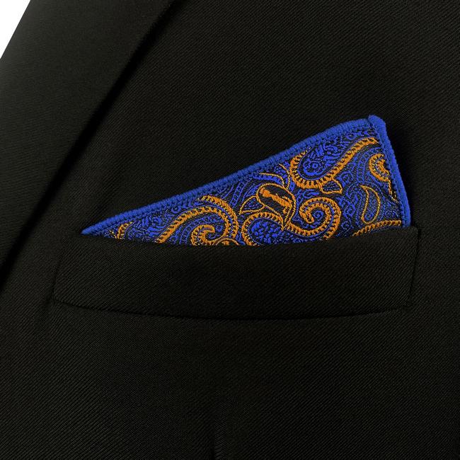 shlax & wing HH8 Blue Orange Paisley Silk Mens Pocket Square Wedding Classic Handkerchief Classic Novelty Hanky Outlet online