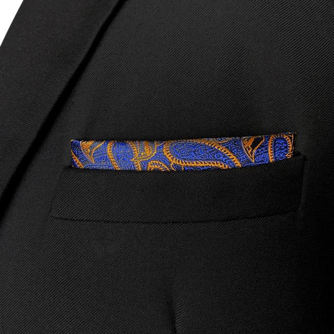 shlax & wing HH8 Blue Orange Paisley Silk Mens Pocket Square Wedding Classic Handkerchief Classic Novelty Hanky Outlet online