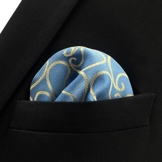 shlax & wing EH9 Paisley Azure Yellow Silk Mens Pocket Square Wedding Classic Handkerchief Classic Novelty Hanky Rebajas