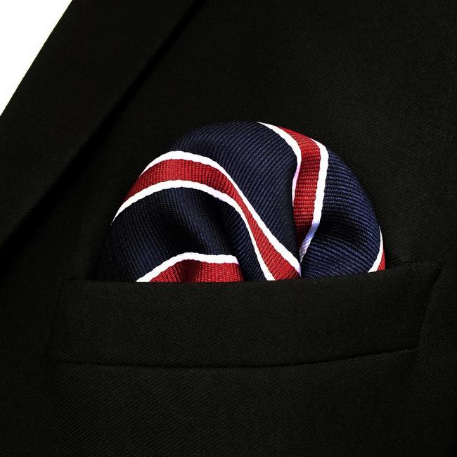 shlax & wing GH04 Blue Red Striped Mens Pocket Square Silk Classic Handkerchief Wedding Accessory Hanky Party Descuento