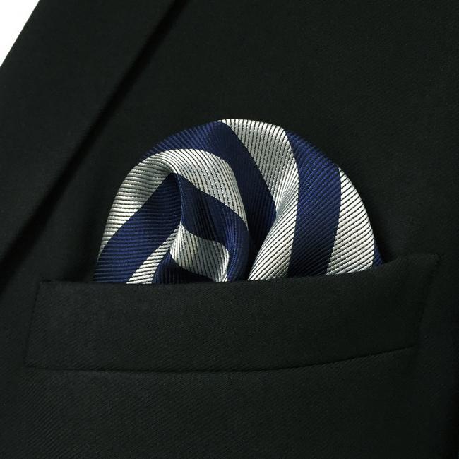 shlax & wing GH09 Gray Blue Striped Mens Pocket Square Silk Classic Fashion Handkerchief Gift Fashion Hanky Tienda