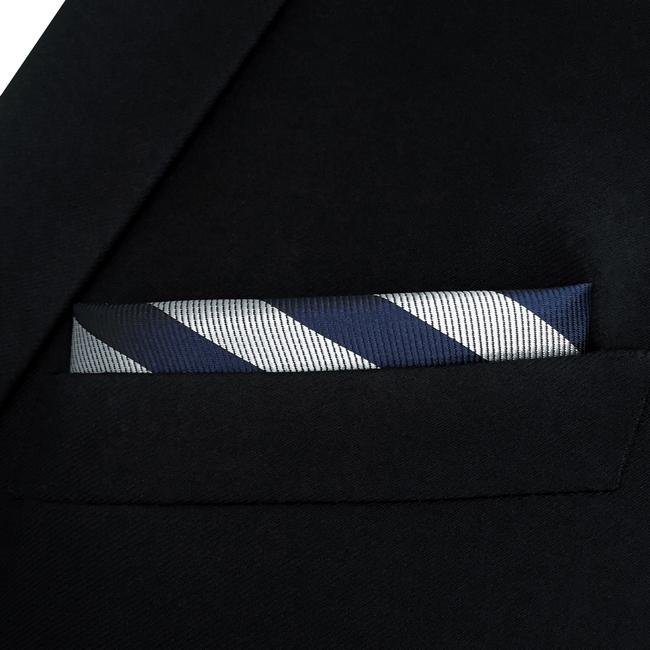 shlax & wing GH09 Gray Blue Striped Mens Pocket Square Silk Classic Fashion Handkerchief Gift Fashion Hanky Tienda