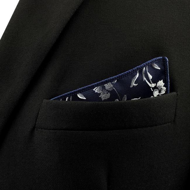 shlax & wing GH12 Navy Blue Floral Mens Pocket Square Fashion Party Handkerchief Gift Business Silk Hanky Wedding Tienda