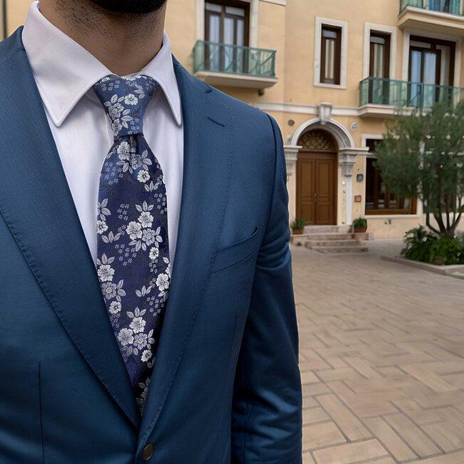 shlax & wing B45 Navy Blue Floral Men’s Accessories Necktie Set Fashion Pocket Square Extra Long Size Grandes descuentos