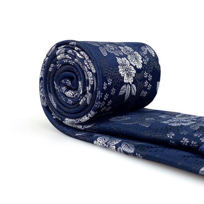 shlax & wing B45 Navy Blue Floral Men’s Accessories Necktie Set Fashion Pocket Square Extra Long Size Grandes descuentos